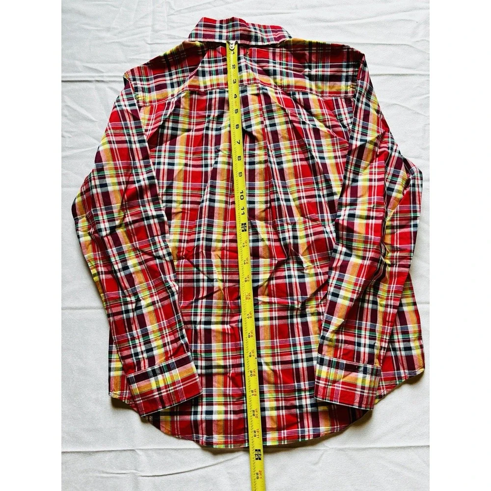 Boy's Ralph Lauren Medium 10/12 Red Yellow Navy Black Plaid Long Sleeve‎ Shirt